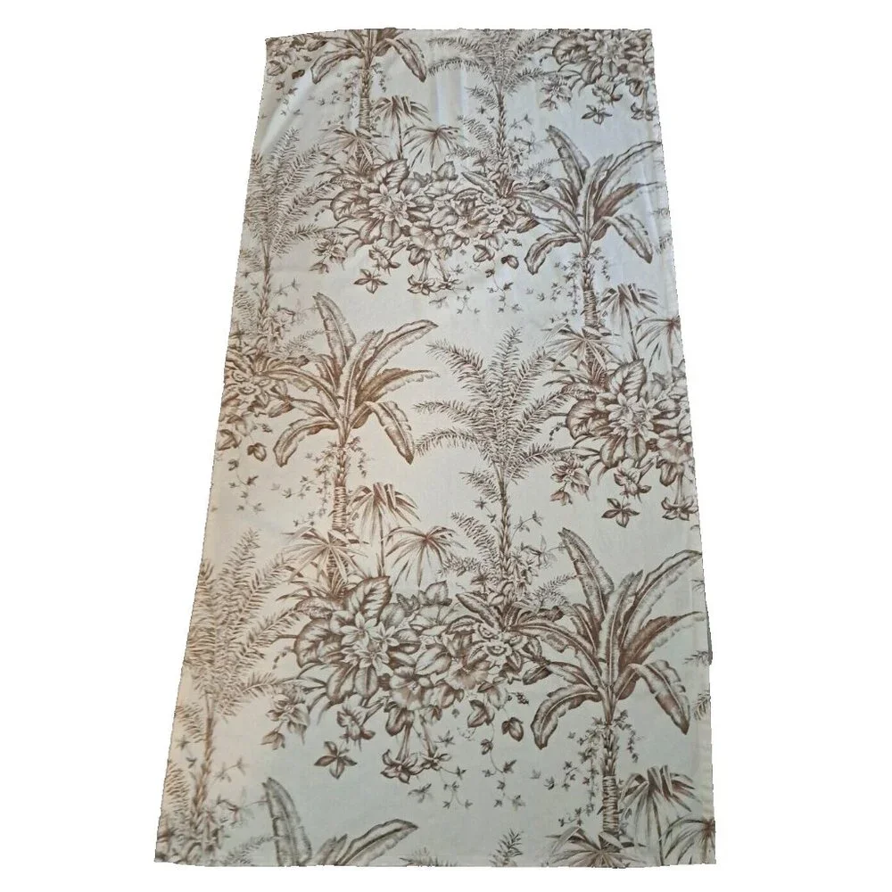 Tropical Palm Tree Curtain Panel Beige Flowers Beach House Cottage 65x34